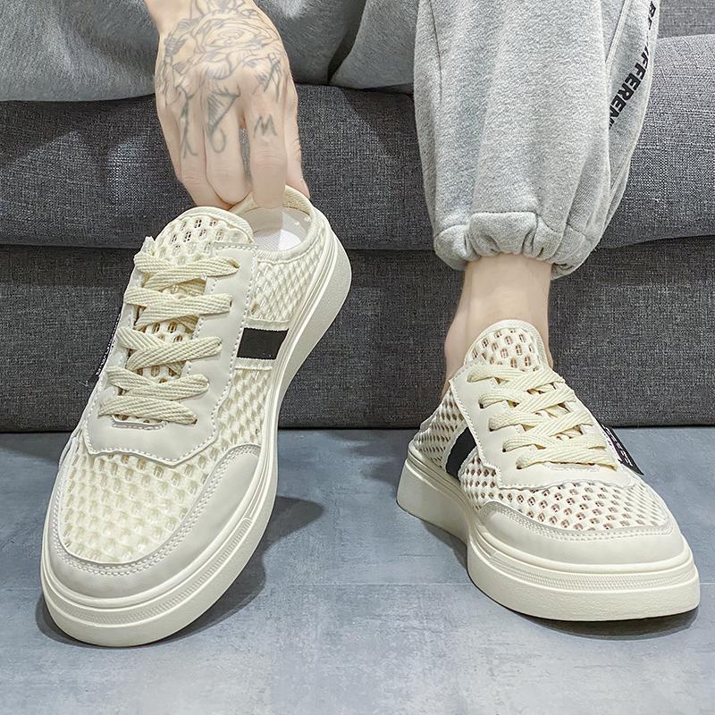 2025 Mesh Halbschuhe für Herren Pantoletten Schnürschuhe Herren Semi-Drag Freizeitschuhe Sandalen Flache Sommer Backless Loafer Slipper Herren Pantoletten