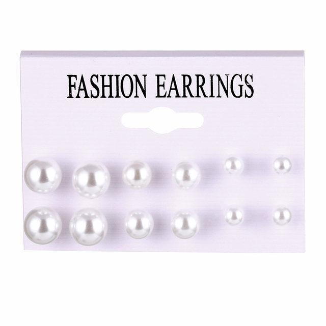 Retro Gold French Geometric Pearl Stud Earrings - 6 Piece Set