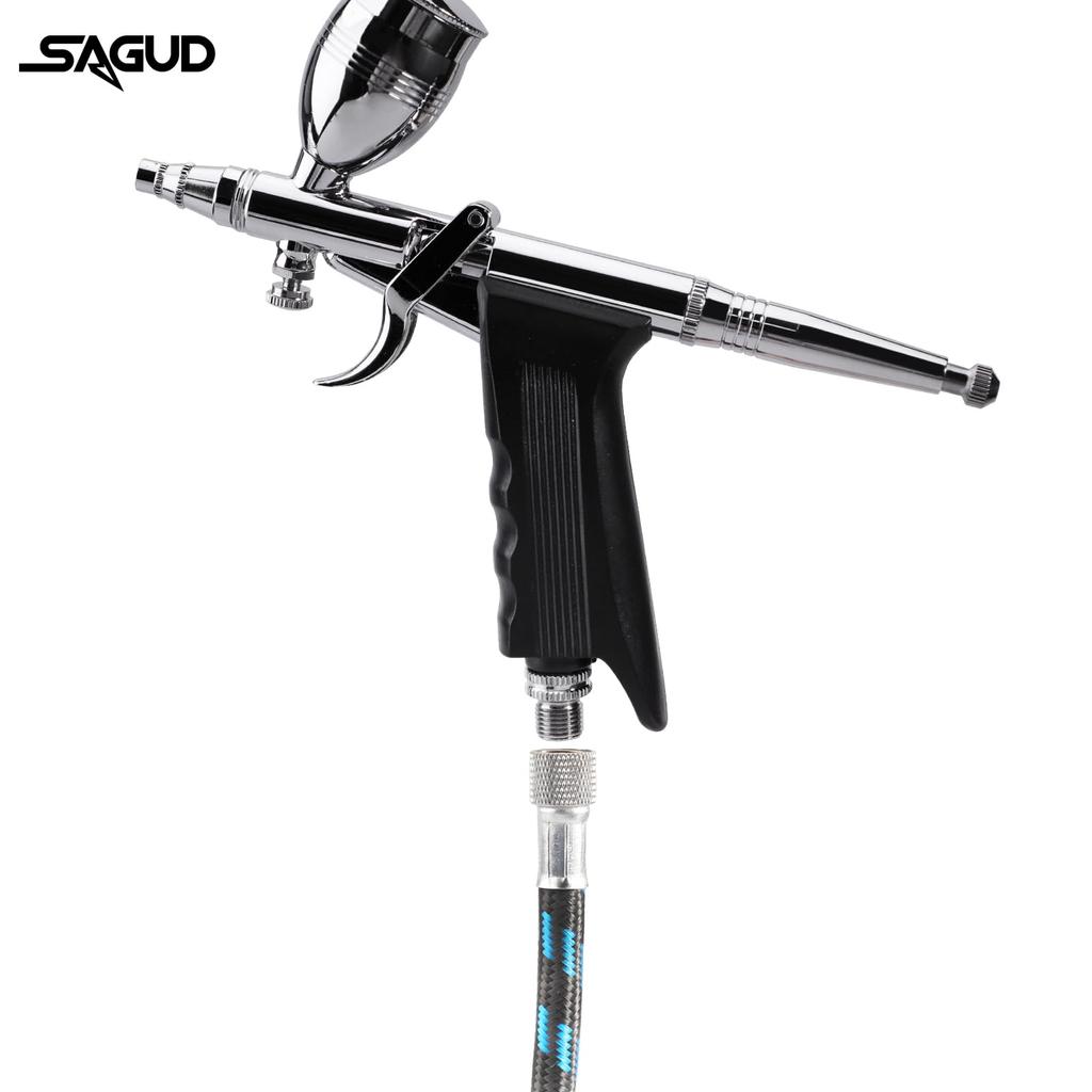 SAGUD Airbrush Gun Set, Single Action Airbrush Pen with 0.3mm, Spare 0.5 and 0.8mm Needles, Airbrush Hose, and 2CC/5CC/13CC Cup Kit
