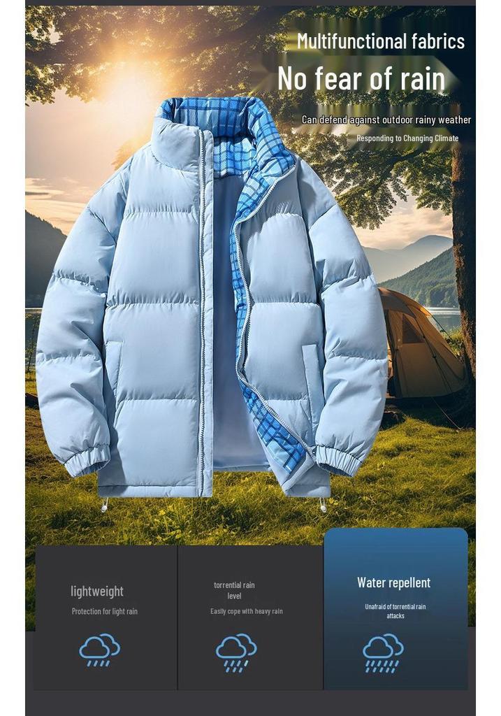 American Men's Trendy Stand Collar Cotton Jacket - Warm Casual Outerwear for Autumn and Winter.