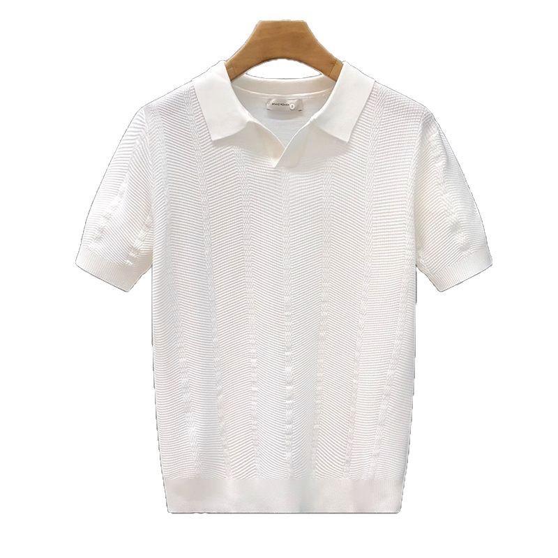 Short-Sleeved Knitted Sweater Men'S Senior Business Style Polo Shirt V-Neck Slim-Fit Korean Version