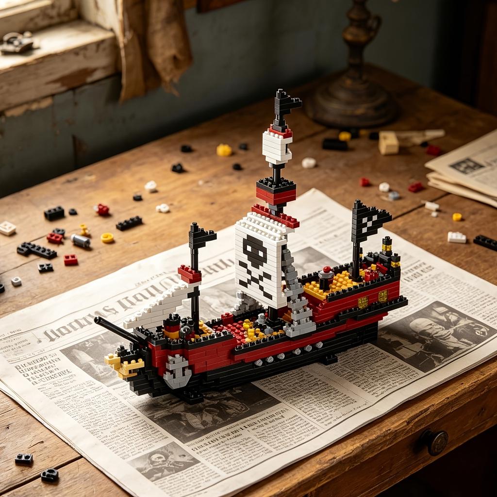 Pirate Assault Boat Building Block Model 3D Scene Immersive Assembly Recreate classic pirate elements Improve hands-on skills and thinking skills,