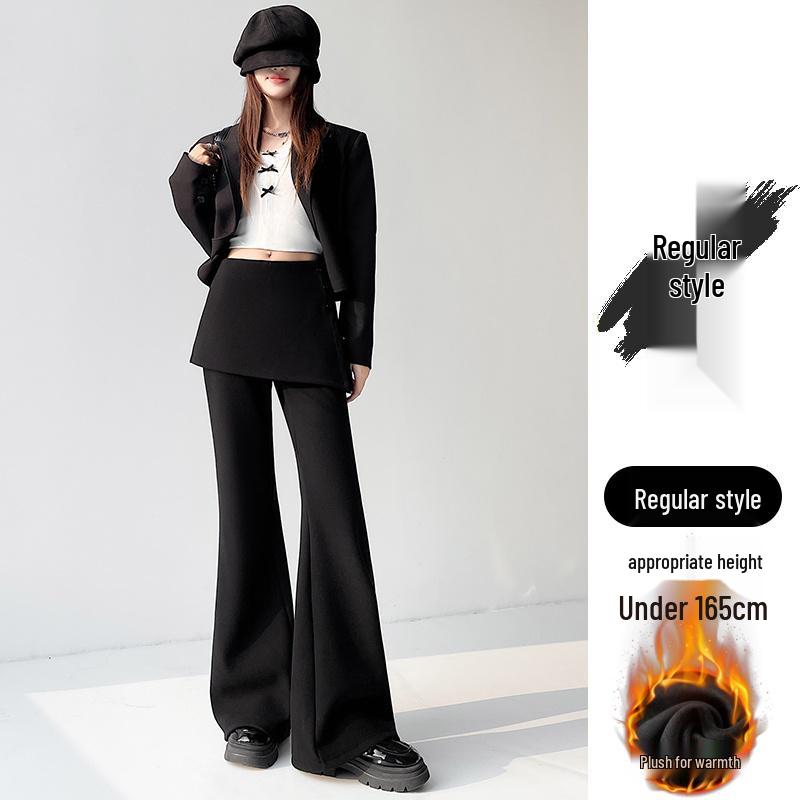 Women s Autumn-Winter Cashmere-Layered Micro-Flare Plush Pants Medium