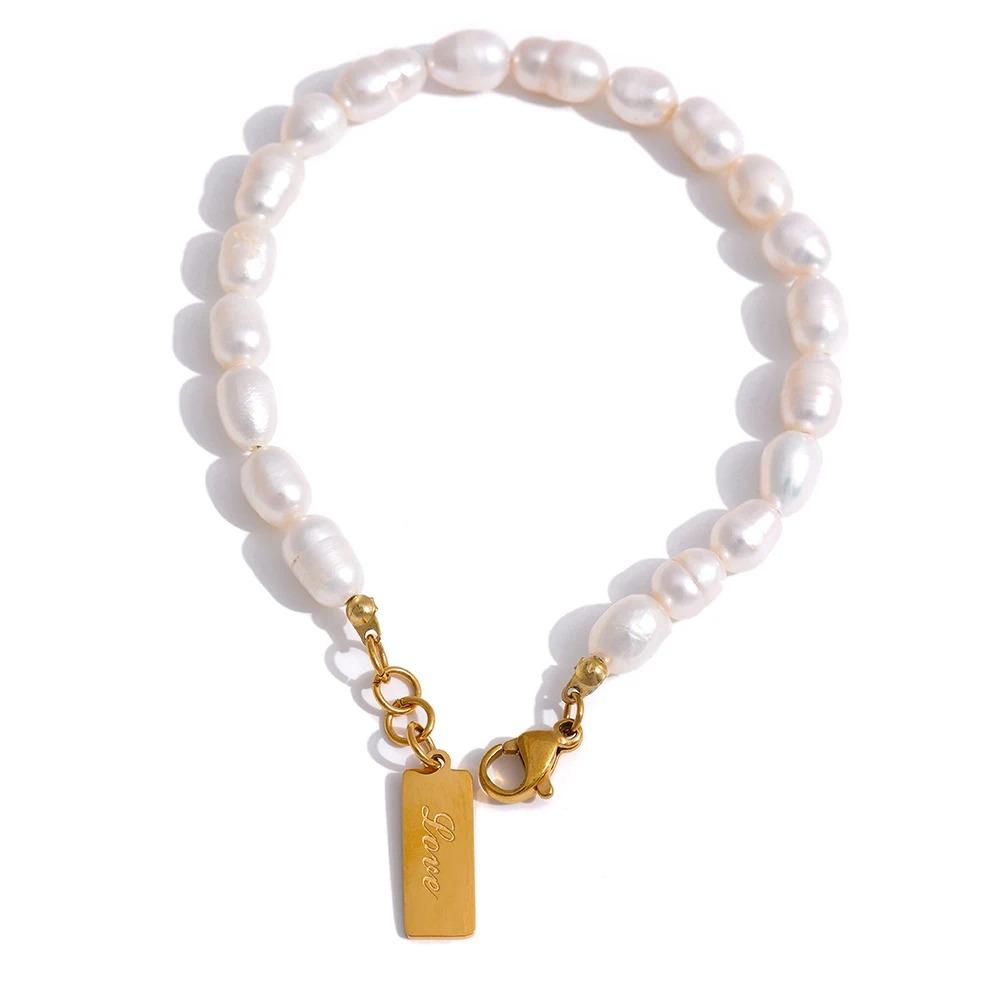 Stainless Steel Natural Pearl Bracelet Stylish Chain LOVE Women Bracelet High Quality Jewelry