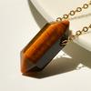 Natural Crystal Pendant Necklace Hexagonal Double Point Tiger Eye Lapis Lazuli Amethyst Rose Quartz Chakra Jewelry
