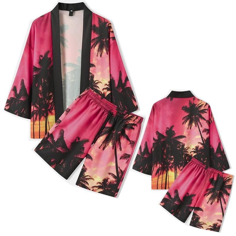 2026 New national style Hawaiian vacation ukiyo-e painted seven-quarter-sleeved Taoist robe 3D printed carp kimono cape