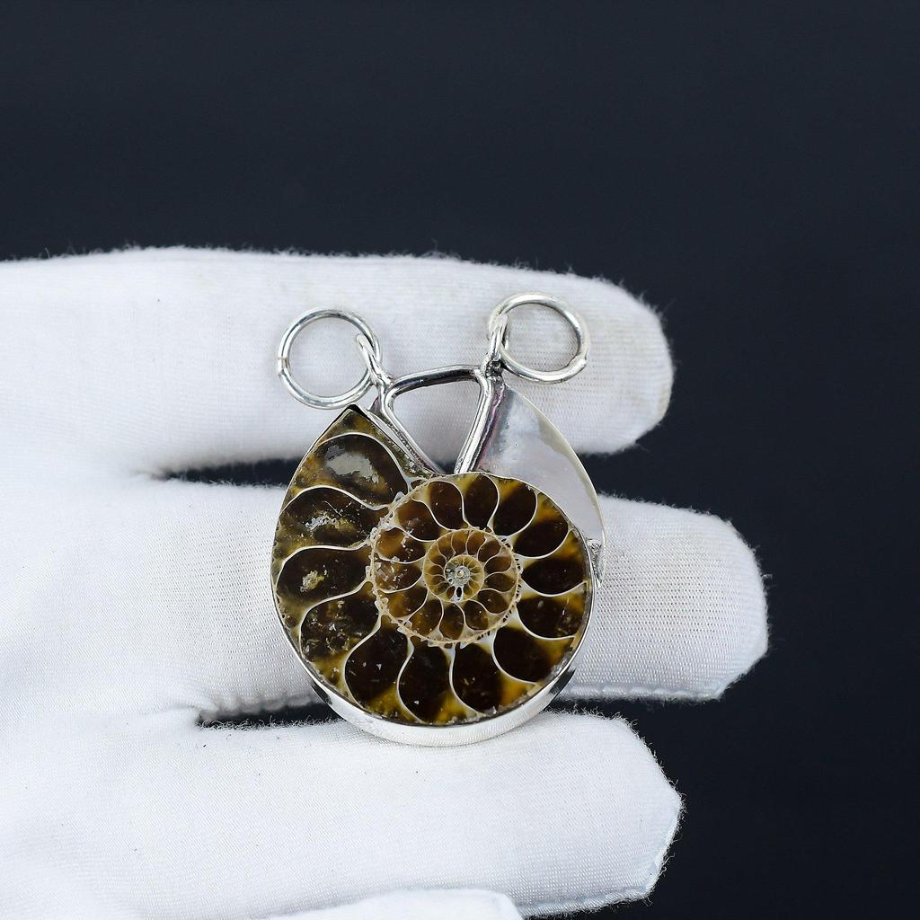 Ammonite Fossil Pendant Real Gemstone Pendant 925 Sterling Silver Pendant Ammonite Fossil Silver Jewelry Handmade Pendant Gift For Friend