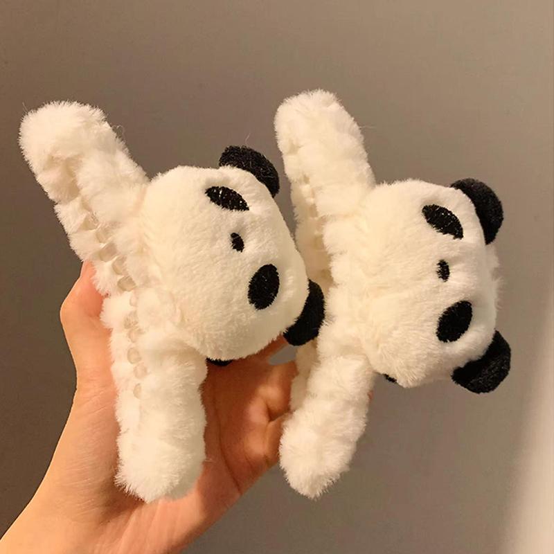 Cute Plush Doll Panda Hair Claw  Cartoon Korean Style Animal Shark Clip Large Size Winter Hair Clip Girls Daily Headwear