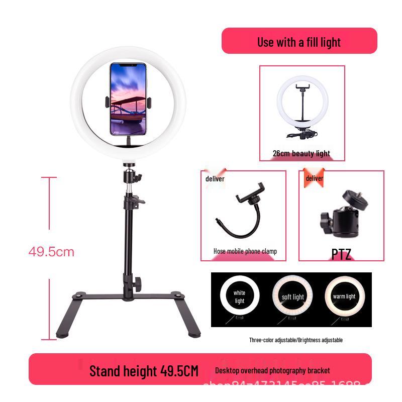 Professional Telescopic Phone Stand with Fill Light for Live Streaming and Overhead Shooting