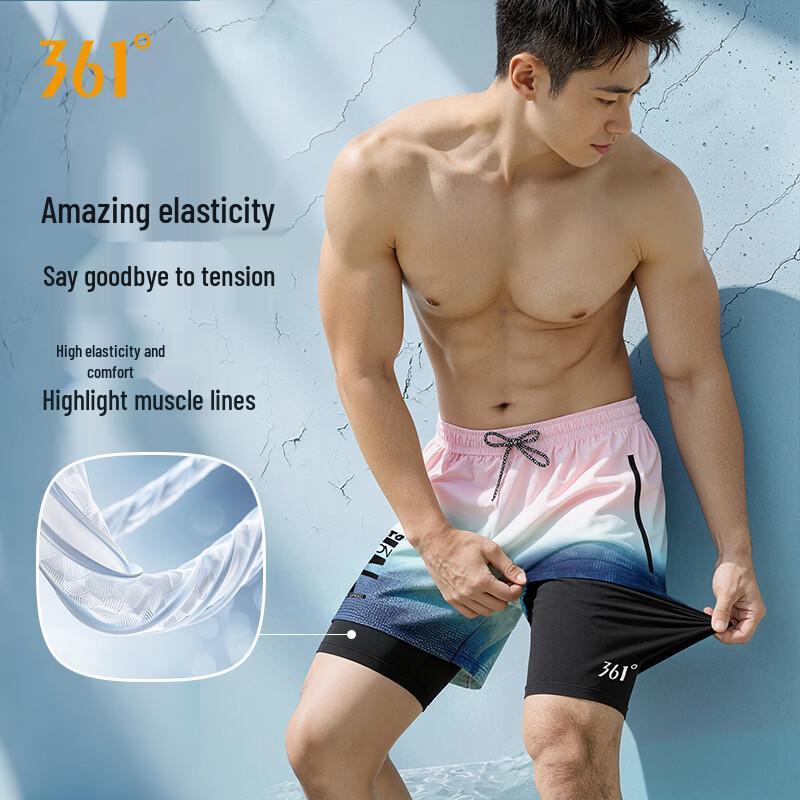 361° Men's Fake Two-Piece Double-Layer Swimming Trunks