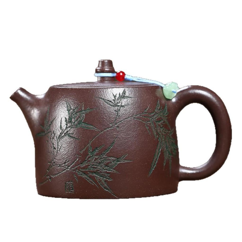 Handmade Yixing Zisha Teapot - Purple Jade Gold Sand Bamboo Shadow, Single Person Tea Set