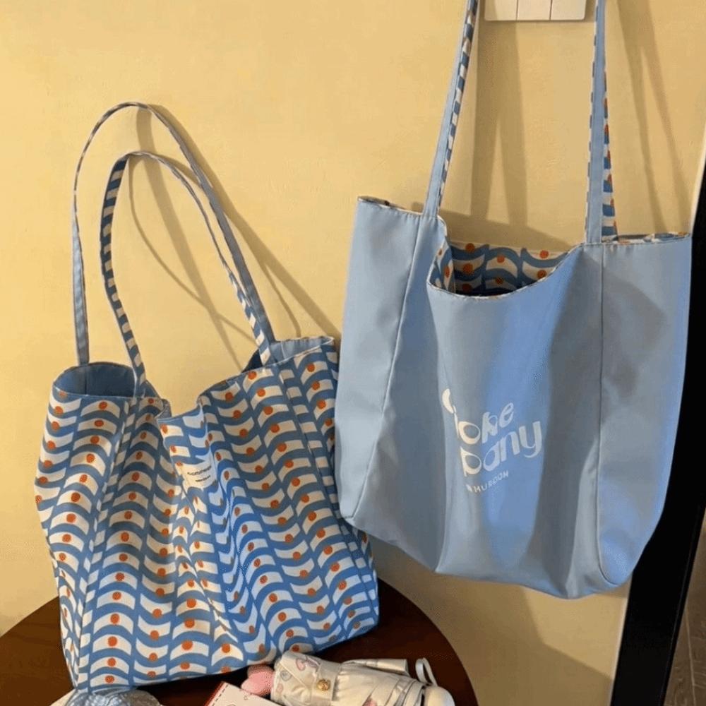 Large Capacity Double Sided Reversible Tote Bag Lightweight Nylon Handbag  Casual