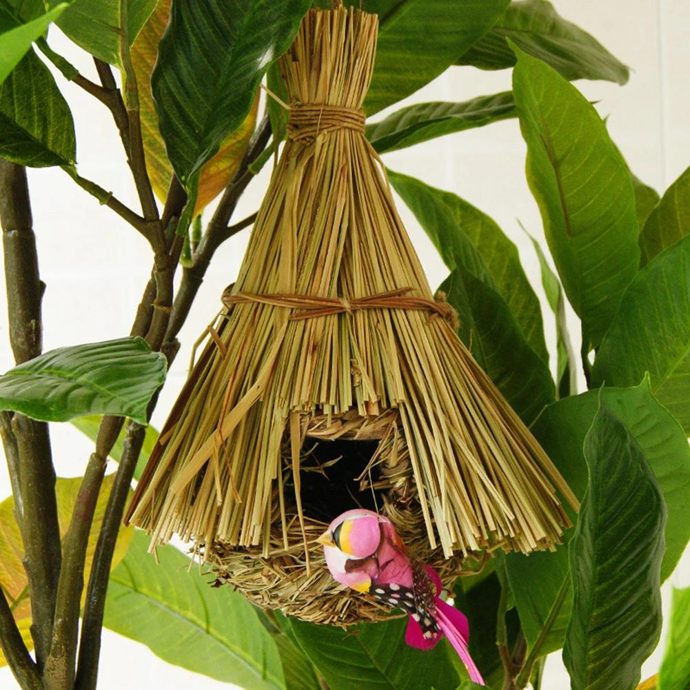 Bird Cage Ventilated Natural Grass Bird House Comfortable Resting Place Weaved Hanging Parrot Nest Houses Outdoor Decoration