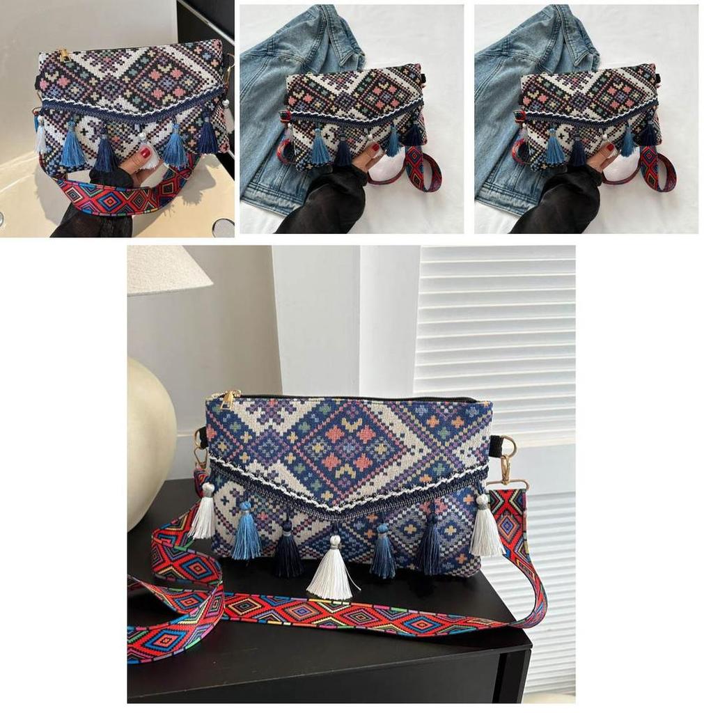 Ethnic Style Tassel Womens Shoulder Bag With Nylon Lining For Casual Travel
