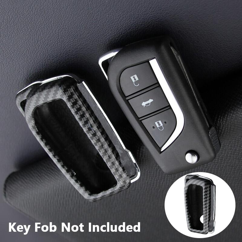 Carbon Fiber Style Car Key Fob Case Cover Shell with Keychain For Toyota RAV4 Camry C-HR Corolla Hatchback