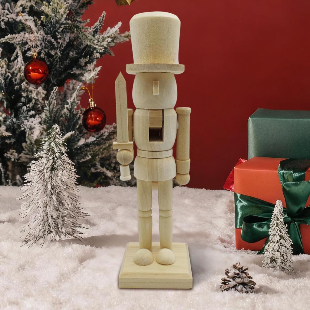 Christmas Decoration Wooden Nutcracker Statue Tabletop Ornament DIY Paintable Wooden Soldier Nutcracker Christmas Gifts For Kids
