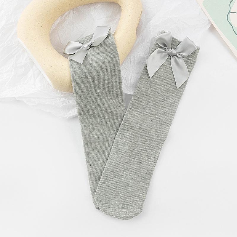 

Девичьи носки до середины икры из хлопка конфетных цветов с бантом для весны, лета и осени 3-12 years серый