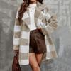 European and American cross-border autumn/winter new double-sided plush casual plaid long lapel button cardigan, women's jacket
