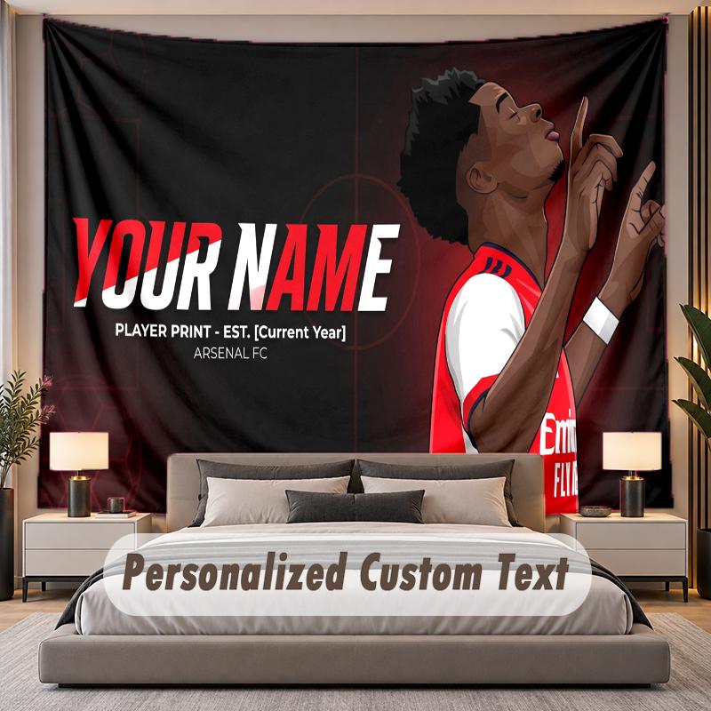 Custom Name Text Tapestry Bukayo Saka Personalized Polyester Wall Tapestry For Bedroom And Room