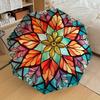 1 Stück Buntglas Mandala Muster Design Regenschirm, Kompakter Reiseschirm Winddicht, Ganzjahresnutzung für Zuhause, Reisen, Outdoor