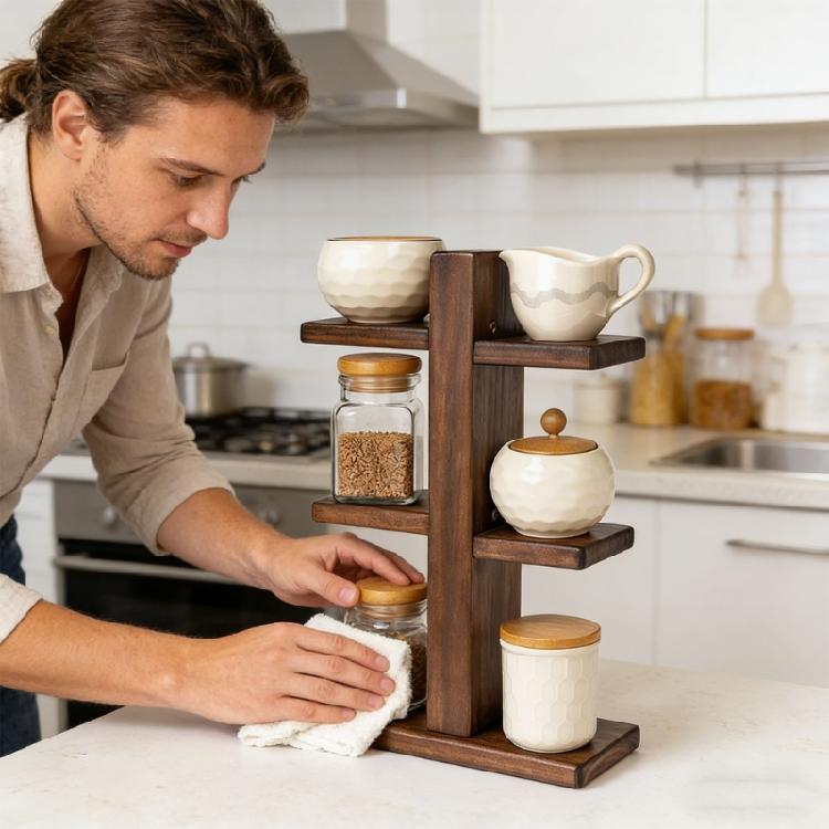 Handicraftsman Wood Seasoning Rack With Sturdy Base And Big Capacity For Various Bottle Sizes