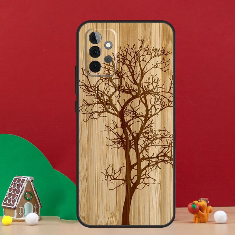 Tree Flower Bamboo Wood Case For Samsung Galaxy A36 A56 A06 A13 A53 A32 A12 A22 A52 A35 A17 A16 A55 A15 A54 A34 A14