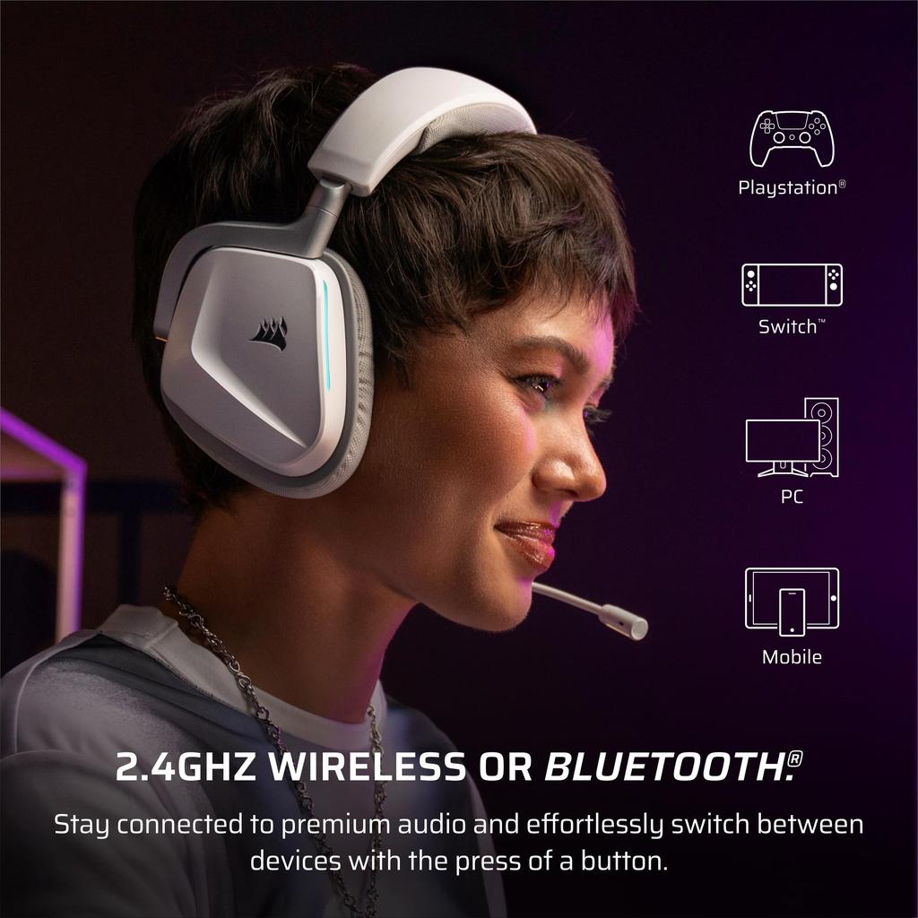 CORSAIR VOID WIRELESS v2 Gaming Bluetooth and Wireless Compatible with Dolby Headset, White, Wireless, Connectivity, PC, PS5, PS4, Switch, Atmos,