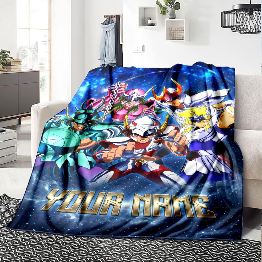 Name Custom Saint Seiya Print Flannel Blanket High Quality Warm Comfortable Cover for All Seasons Perfect for Gifts Home Decor