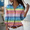 Damenbluse mit Streifenmuster Frühling Herbst Femme Büro Dame Button-Up Umlegekragen Hemden