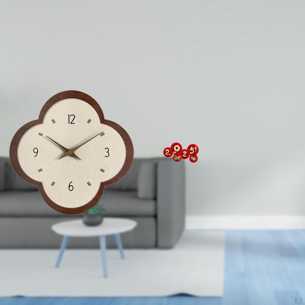 Elegant Silent Wall Clock And Chinese Year Paper Fan Decorations for Home Office Bedroom Kitchen