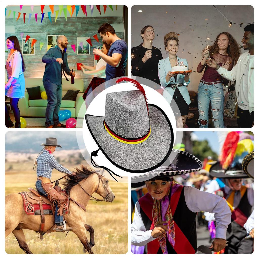 Felt Hats For Men Western Carnival Hat With Adjustable Strap Black Red Yellow Design Oktoberfest Headwear For Bar Outdoor Photo