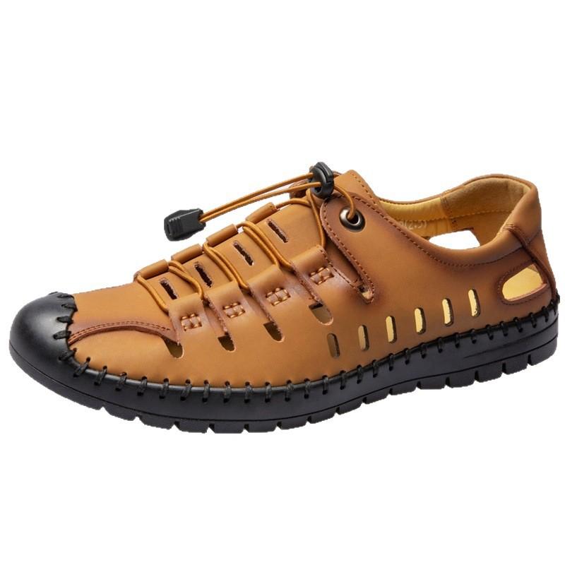 Leather men's sandals non-slip beach outdoor leather sandals men's hole shoes soft-soled breathable sandals