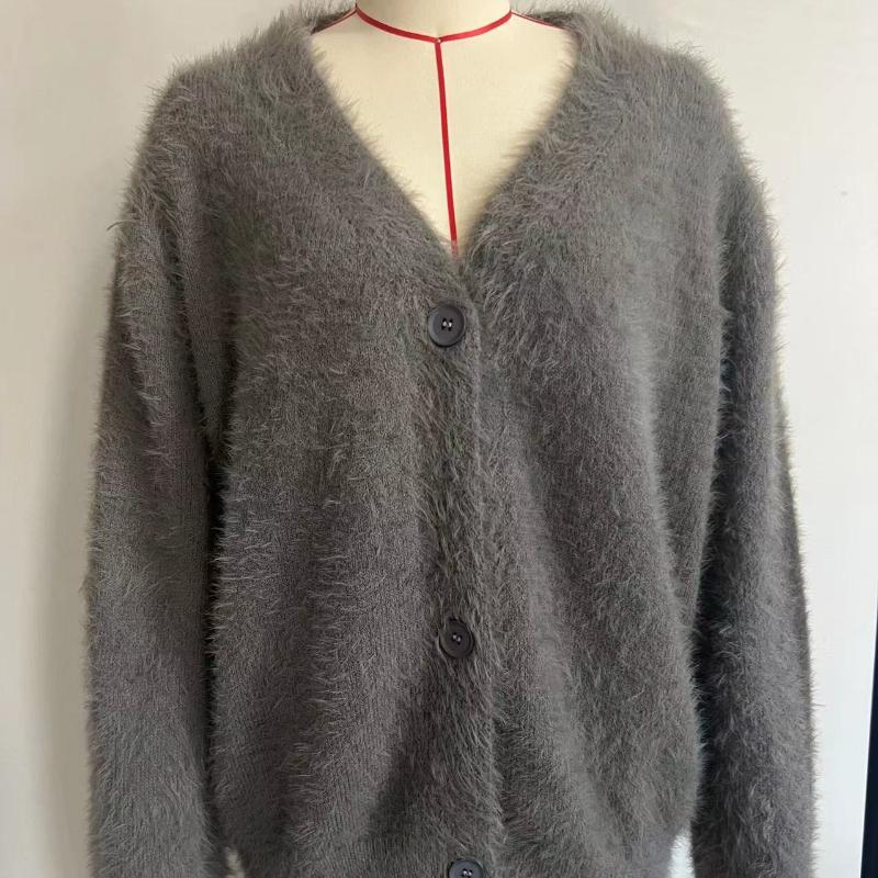 Женский вязаный повседневный кардиган осень-зима модный свободный свитер с V-образным — фото 4