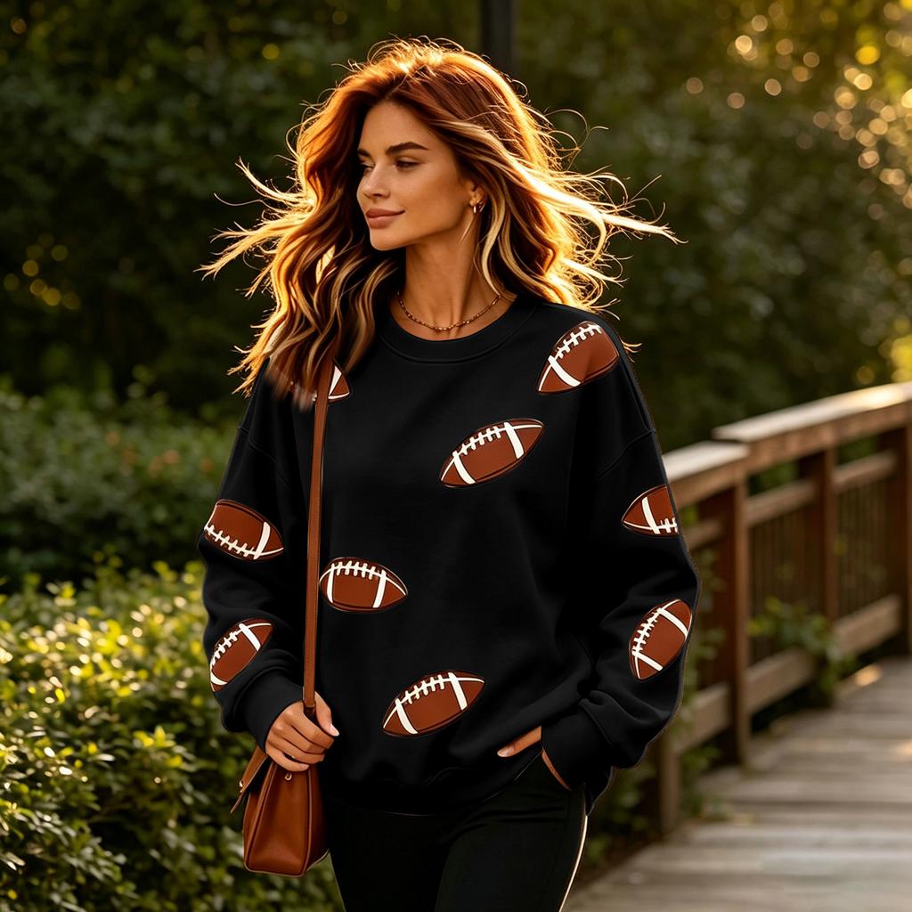 Women's Casual Neck Sweatshirt with Rugby Print