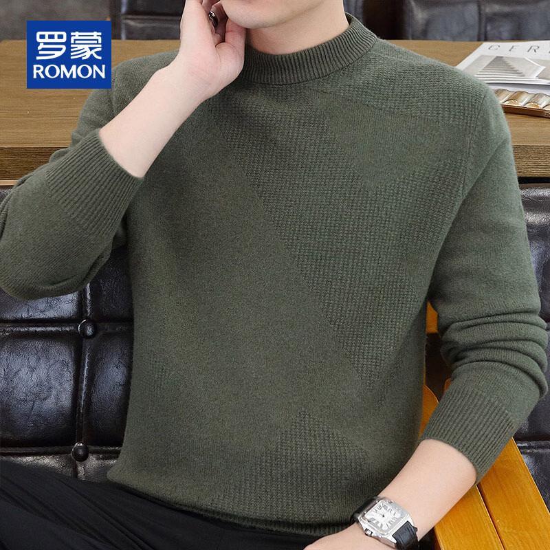 ROMON Men's 100% Pure Wool Half-Turtleneck Pullover Sweater