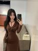 Pure Desire Sweet Girl Bodycon Skirt Dress: Cinched Waist, Pleated, Slimming Deep V-Neck, Spring/Autumn Style