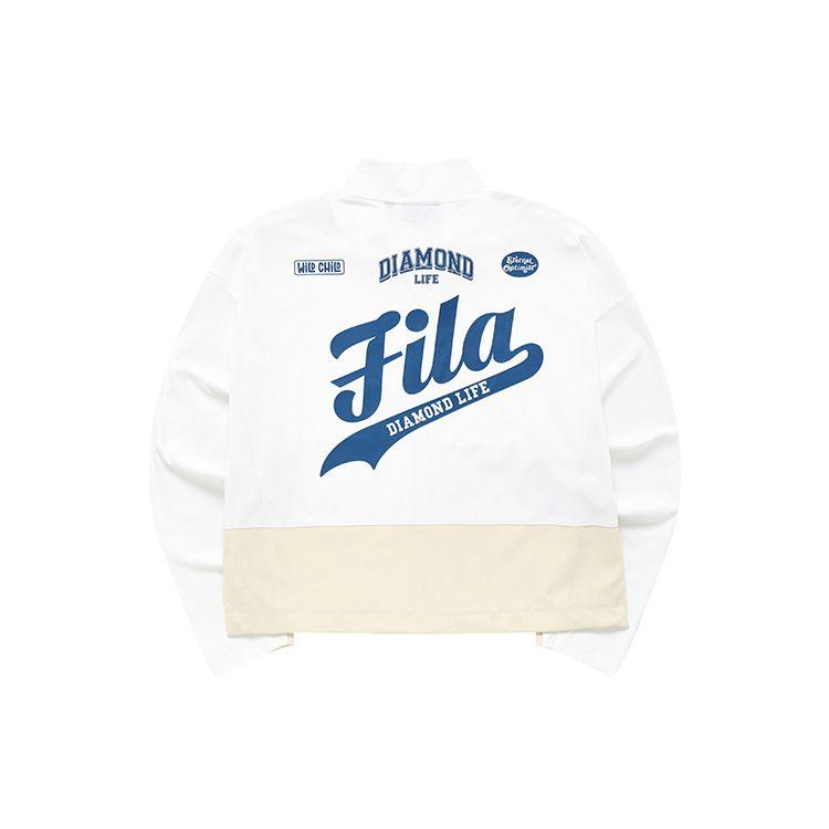 Fila Fusion Letter Logo Print Color Block Retro Sports Color-Blocked Stand Collar Knitted Long Sleeve Jacket Women jackets White Pink T11W232502F-IV