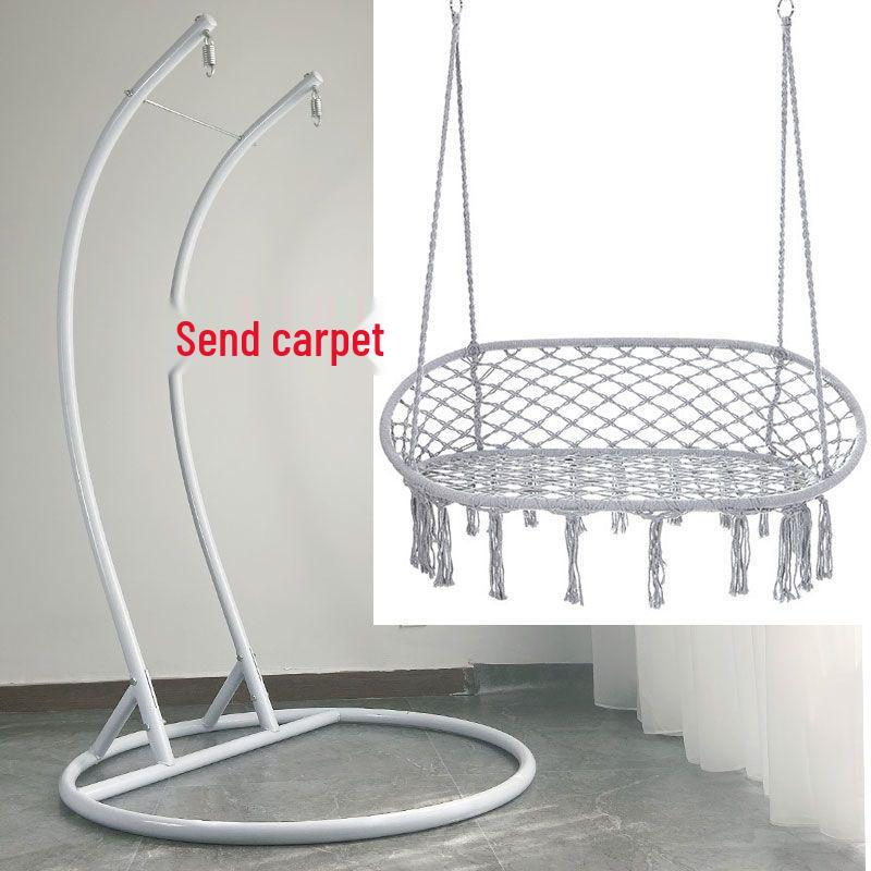 Nordic Indoor Outdoor Double Hanging Chair Swing with Tassel Cradle - Cotton and Linen Hammock for Homestay or Balcony.