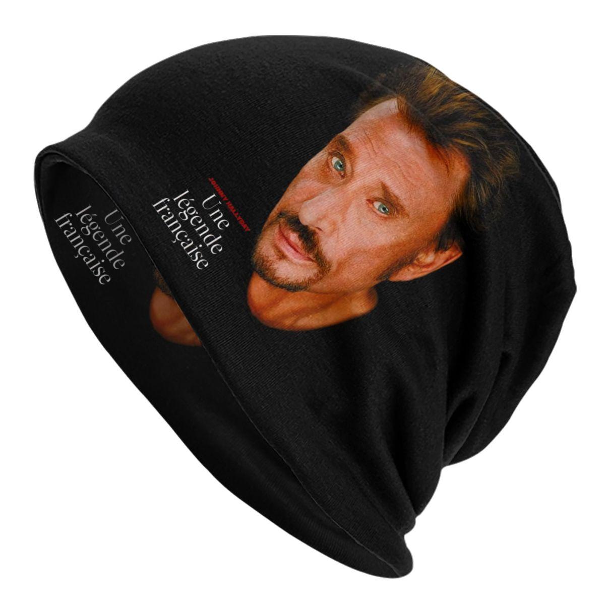 Custom Johnny Hallyday Skullies Beanies Caps Streetwear Winter Warm Knit Hats Unisex Adult French Singer Rock Music Bonnet Hats Beanies Hat
