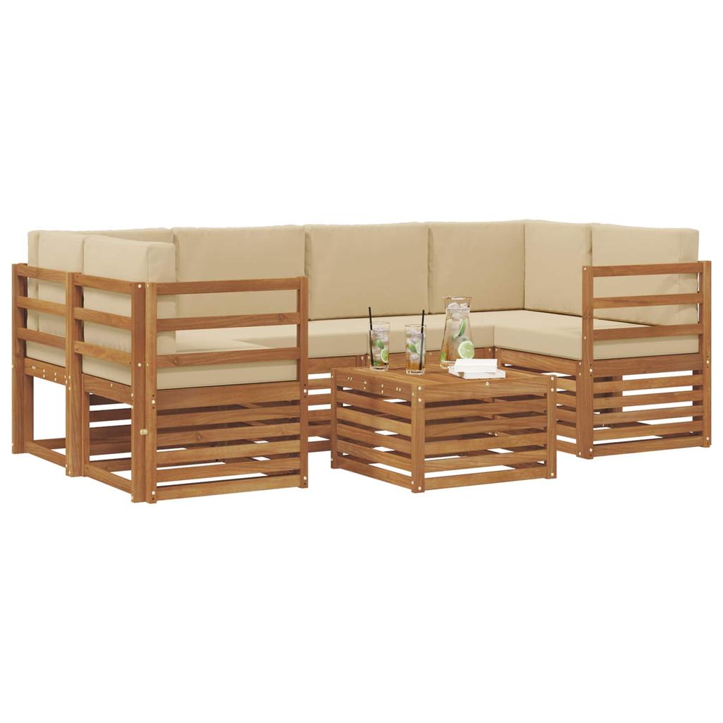 Outdoor Sofa Set 7 pcs Natural and Beige Solid Acacia Wood