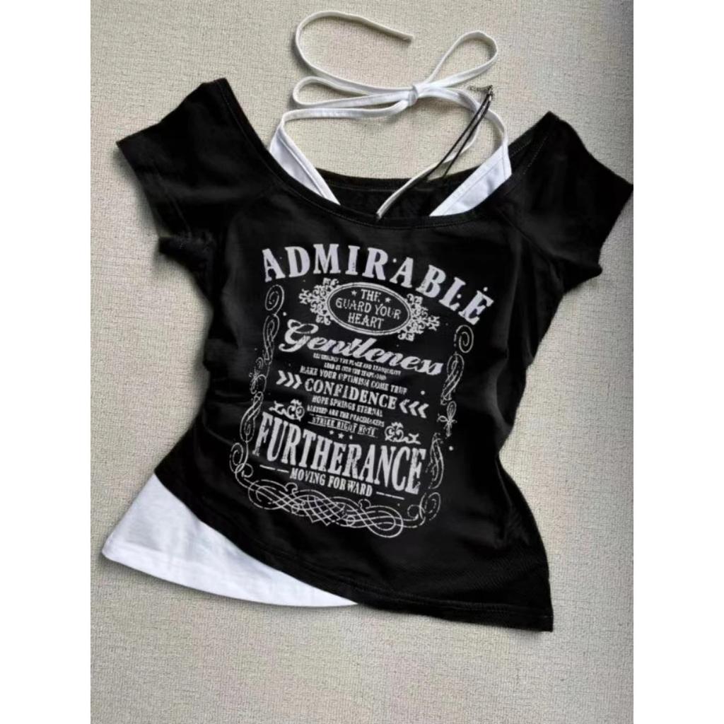 TrendHub Sommer Y2k Vintage Grafik T-Shirts Damen Grunge Streetwear Hot Girl Slim Fit T-Shirt Harajuku Mode Lässige Süße Oberteile Schick