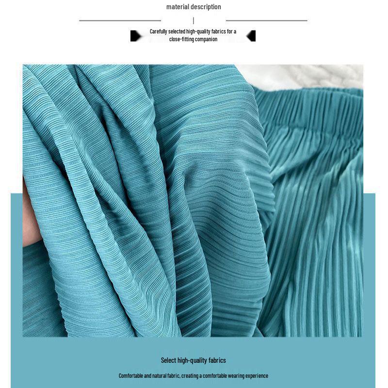 High-Waisted Ice Silk Pleated Wide-Leg Women's Pants: Slimming, Versatile, Floor-Length, Sun Protection, Mosquito Repellent, Casual Summer Wear