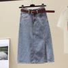Women's Denim Midi Skirt: Spring/Autumn 2024 A-Line with Slit, Mid-Length Slimming Design