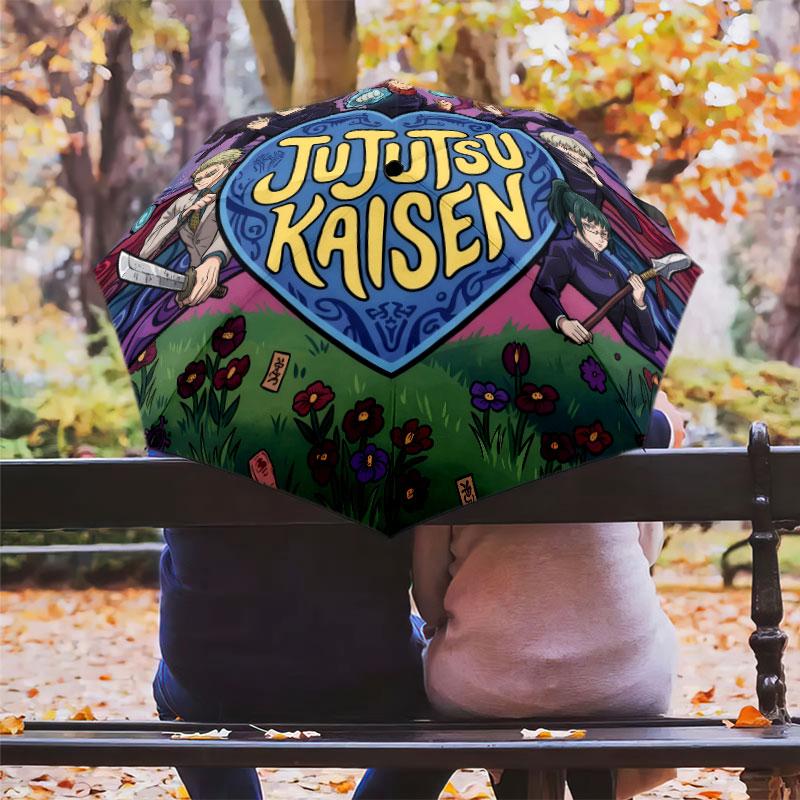 1 PC Automatic Folding Umbrella - Jujutsu Kaisen Pattern Portable Foldable Design With 8 Ribs Christmas Birthday Gifts