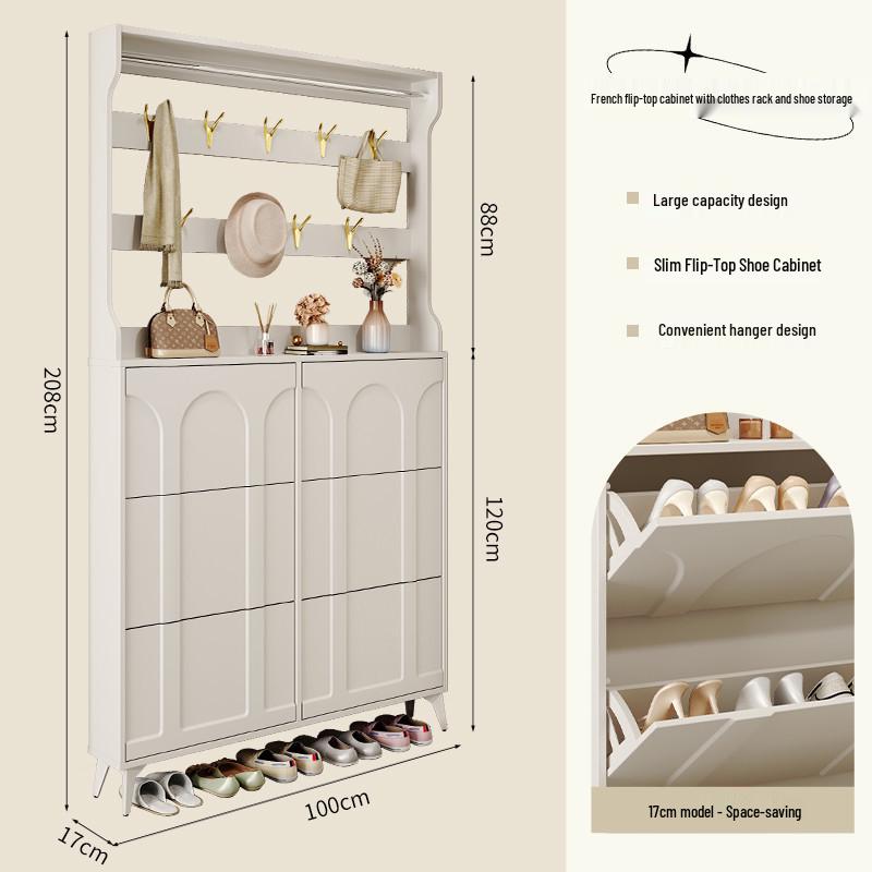 Ultra-Thin Flip-Top Shoe Cabinet & Coat Rack for Entryway Hallway Storage
