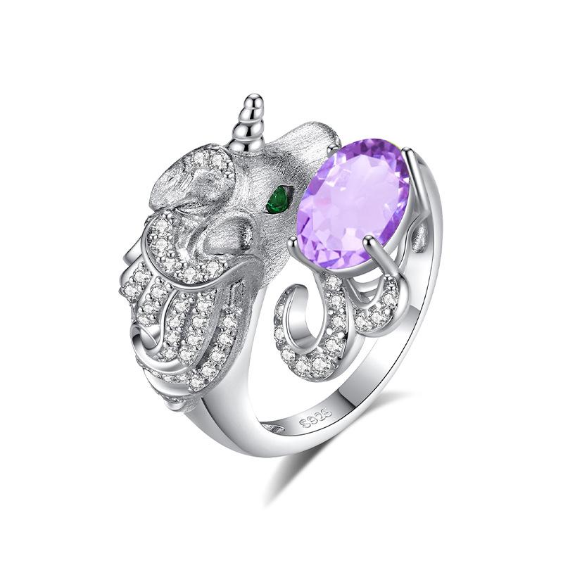Leichter Luxus gebürstetes Handwerk Einhornring S925 Sterlingsilber eingelegt Topas Peridot Modeschmuck Geschenk