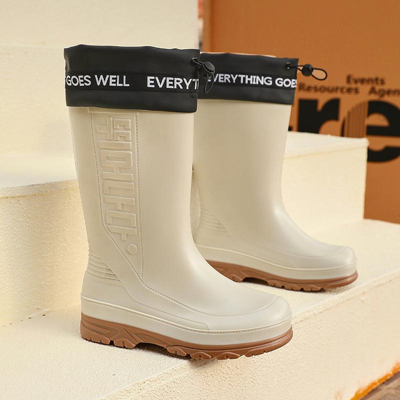 Men's Rain Shoes Waterproof Boots Comfortable Mid Calf Boots Rainproof Work Water Shoes Non-Slip Drawstring Rubber Boots
