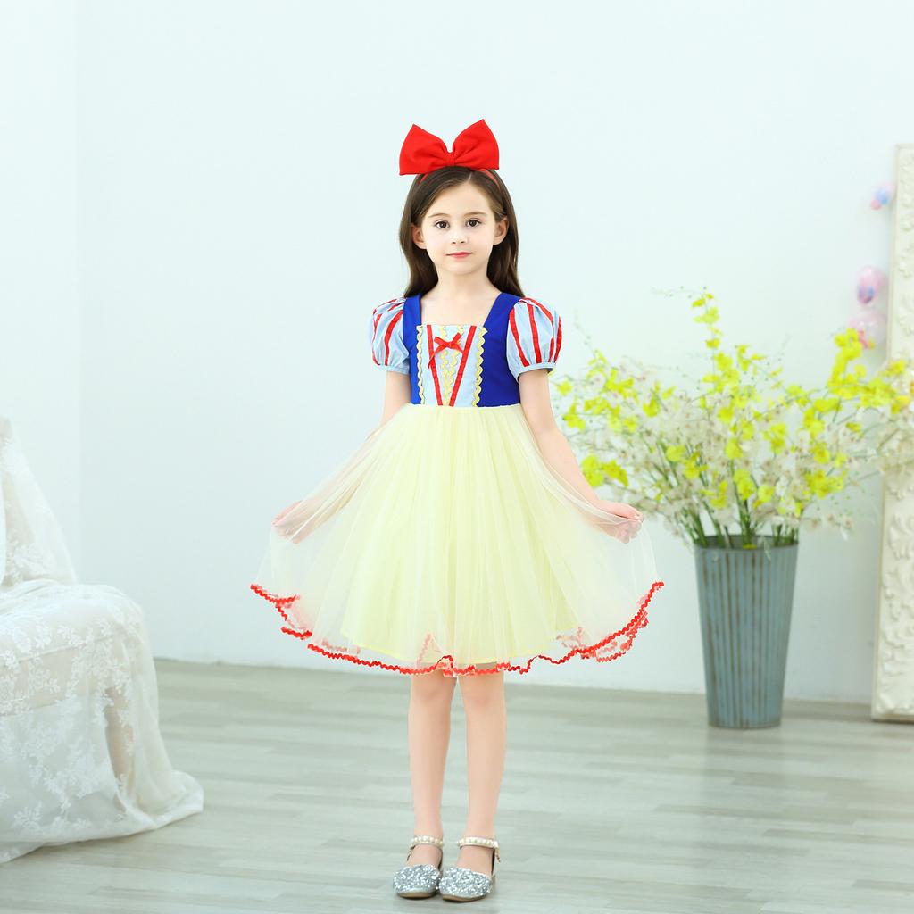2019 Children's Snow White Skirt Girls' Little Girl Summer Dress New Cotton Short Sleeve Bubble Sleeve Dress