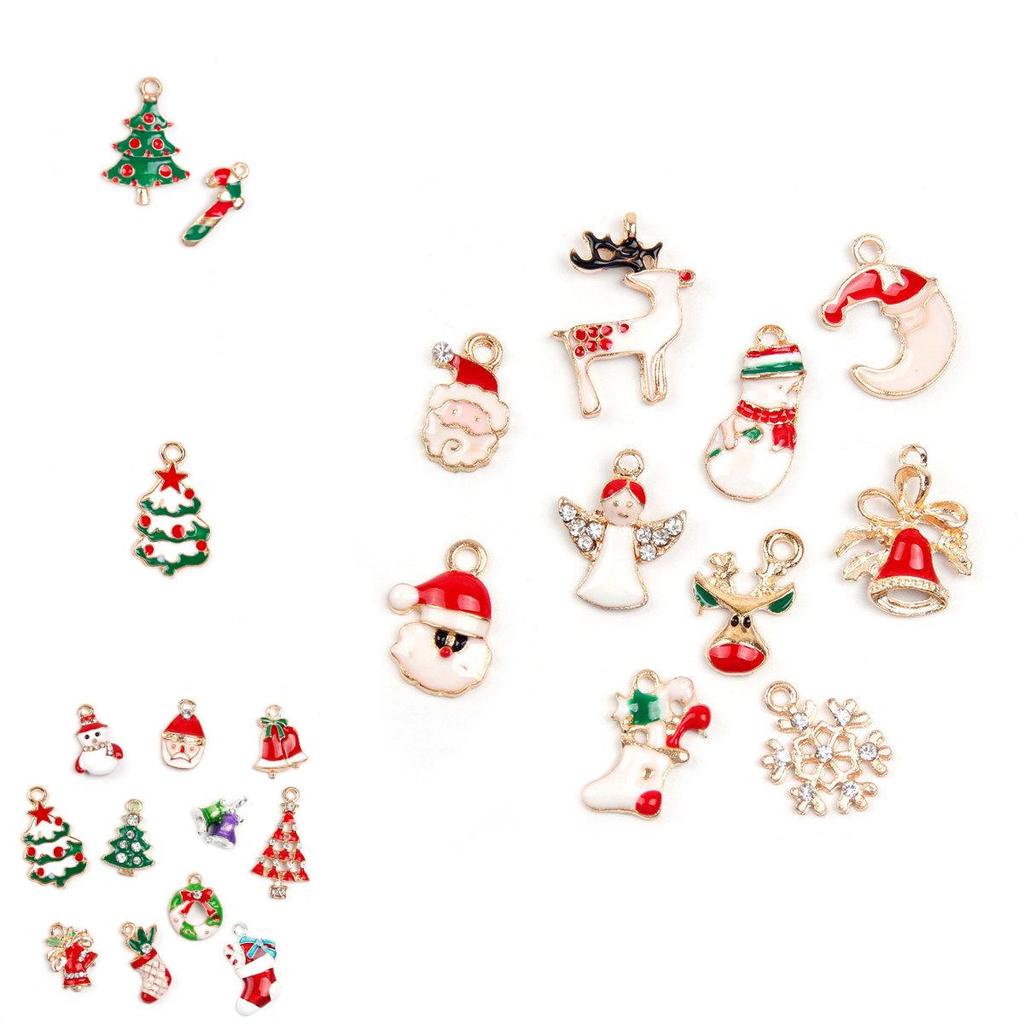 Festive 19pcs Metal Alloy Mixed Christmas Charms Set With Colorful Designs