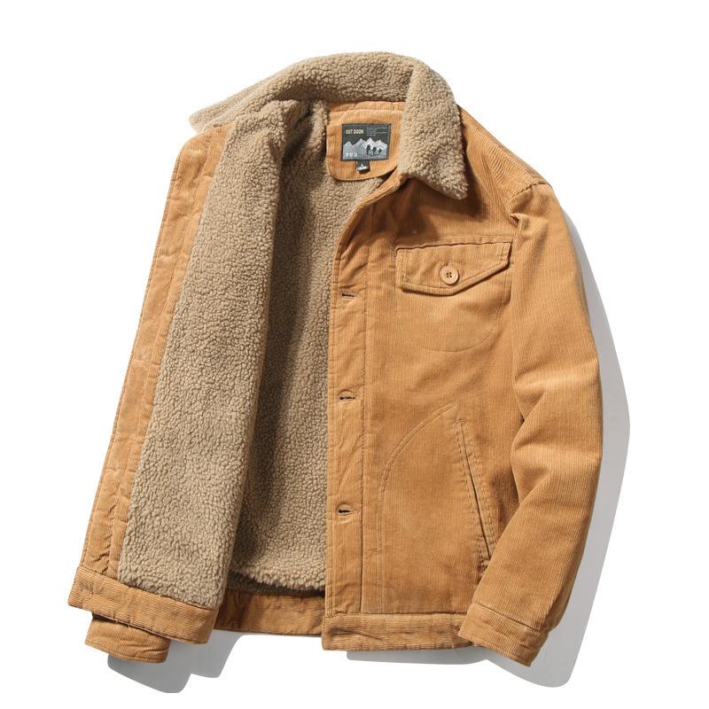 

Men s Corduroy Cotton Jacket with Lapel and Fur Collar - Winter Casual Warm Outerwear 5XL хакі